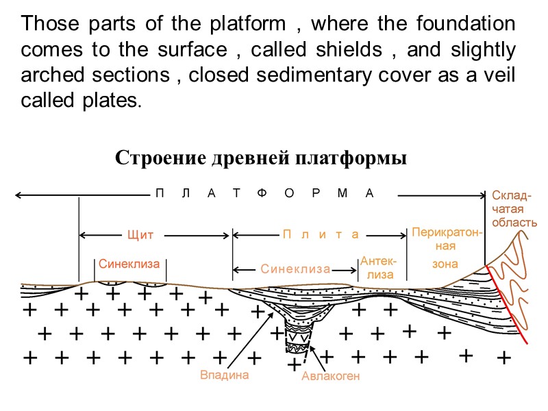 Строение древней платформы Those parts of the platform , where the foundation comes to